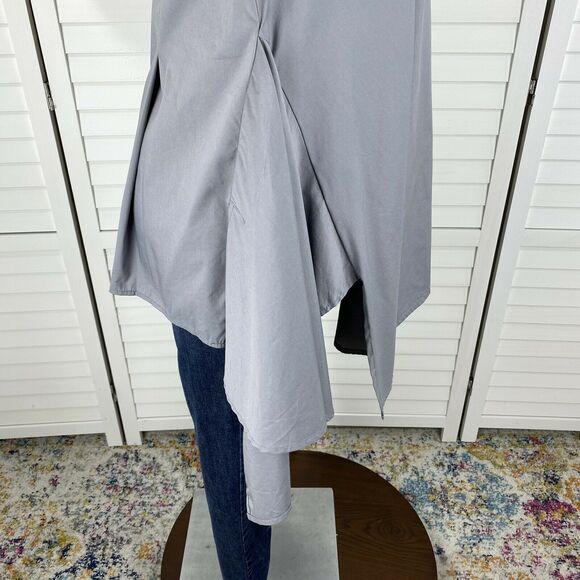 Comfy‎ USA Gray Bristol Shirt Button Poplin Tunic Top Asymmetric Hem Size XS - Picture 2 of 5